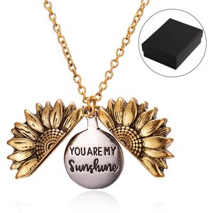 Di modo Oro Antico Argento Arcobaleno Aperto Locket Regalo Delle Donne Della Ragazza Tu Sei Il Mio Sole Girasole Pendente Della Collana Dei Monili Con <span class=keywords><strong>La</strong></span> Scatola - Product Image 6