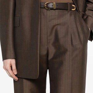 <strong>Women</strong> Custom Brown <strong>Pinstripe</strong> High Waist Pleated Wide Leg Pants Formal Office Tailored <strong>Trousers</strong> - Product Image 3