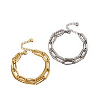 Bracelet double épaisseur en acier inoxydable plaqué or géométrique pour femme, bijou tendance, cadeau