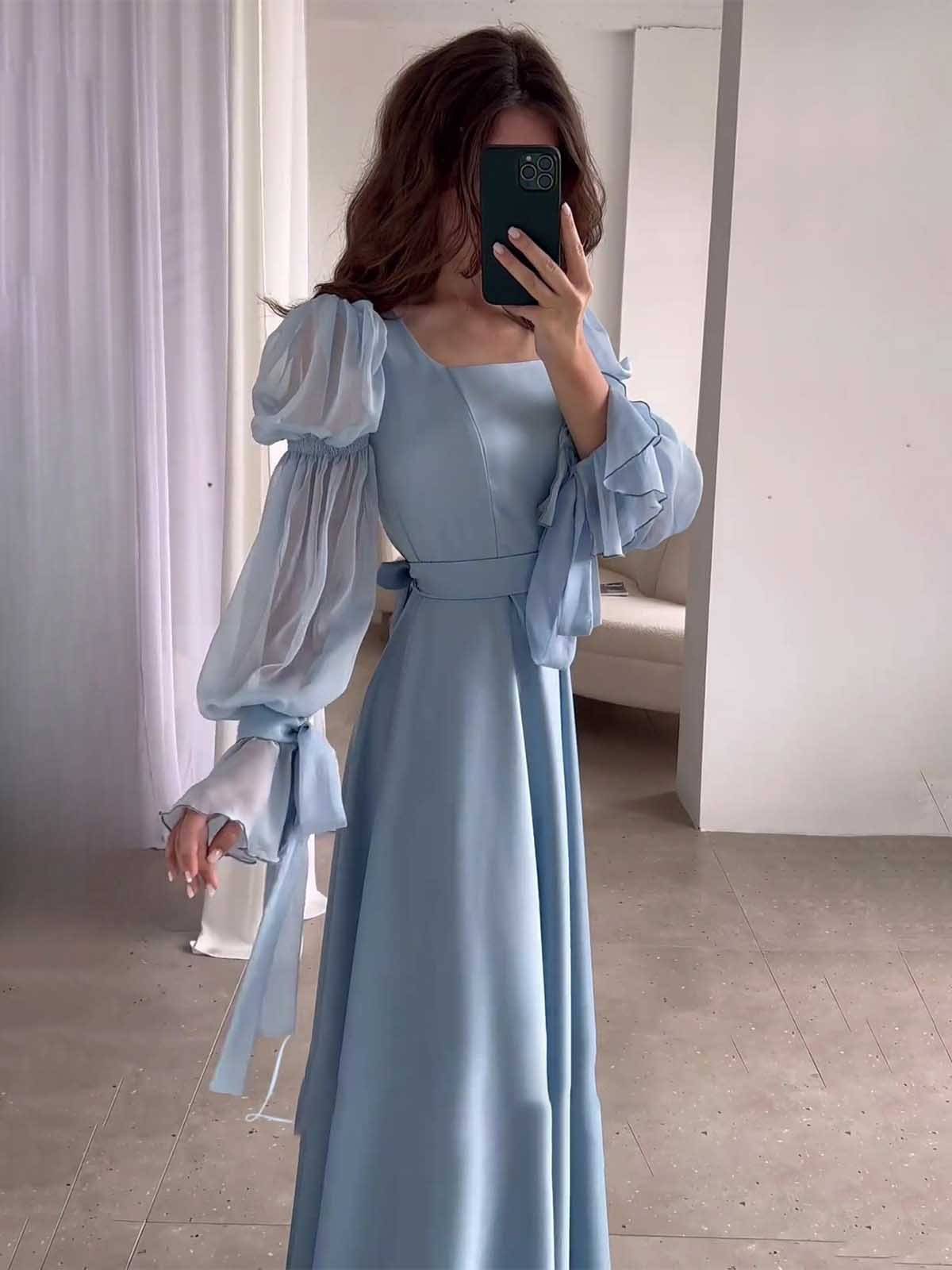 knee length dresses for ladies Alexis Jacquard Lace Up Back Puff Sleeve Mini Dress main image 1