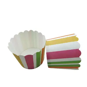 Round Stocked And Moulds Disposable Food Paper Striped Muffin Cupcakes