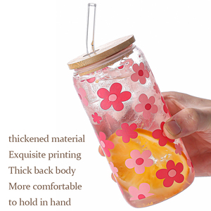 Mỹ Kho <span class=keywords><strong>480Ml</strong></span> 16Oz Rõ Ràng UV Vinyl Tùy Chỉnh Nước Đá Cà Phê Cho Thủy Tinh Có Thể Cốc Với Nắp Tre Và Uốn Cong Rơm Wf1015 Cổ Điển - Product Image 2