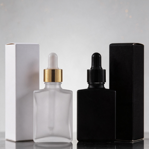 Oferta Especial: Botella de Vidrio Cuadrada Plana Transparente Esmerilada Negra Recargable con Gotero, Impresión Serigrafiada, para Aceites Esenciales, Perfumes y Cuidado de la Piel - Product Image 3