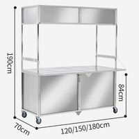Chariot de nourriture pliable compact en acier inoxydable à 4 roues avec poignée de poussée pour restaurant et magasin d'alimentation