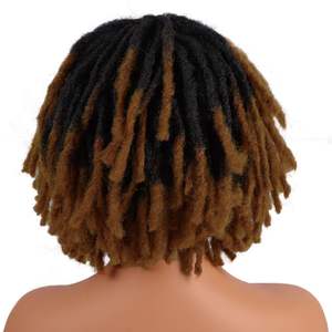 Perruque courte afro bob pour <span class=keywords><strong>homme</strong></span> noir, tresses synthétiques naturelles avec dentelle brune foncée, style ombré brun clair - Product Image 4