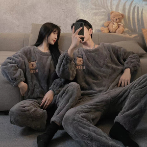 7 Couple velours automne et hiver flanelle corail pyjamas femmes hommes pyjamas maison porter des ensembles de vêtements de nuit - Product Image 2