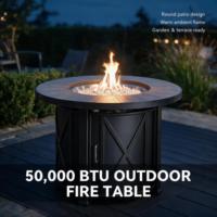 Table de foyer au propane ronde GARDENSUN 50000 BTU avec dessus en verre et couvercle imperméable pour terrasse et jardin extérieurs