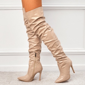 New 2023 Elastic Knee High <b>Boots</b> Autumn and Winter New European and American Pointed Patent Leather High Tube Black Zipper Thin - Product Image 4