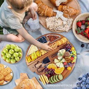 Bandeja giratoria de madera de acacia, plato para frutas, tabla de quesos con cuchillo, bandeja de servicio para el hogar, para fiestas y cenas - Product Image 3