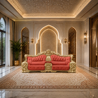 Ensemble de canapés Majlis arabes de luxe, canapé en cuir en bois massif doré sculpté à la main avec table basse en marbre pour villa et palais