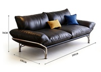 Vintage Bauhaus Schwarzes Leder-Sofa, Designer-Couch mit Hohen Edelstahlbeinen für Kleine Wohnzimmer