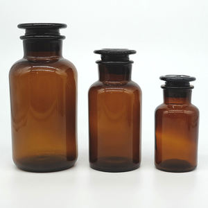 Botella de Reactivo de Boca Ancha de Vidrio Ámbar, Botella de Reactivo de Vidrio Marrón con Tapón de Corcho para Laboratorio Químico - Product Image 3