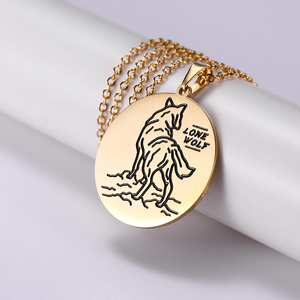Collana con Ciondolo Lupo e <span class=keywords><strong>Luna</strong></span> in Acciaio Inossidabile, Collana da Uomo Placcata Oro, Collana Semplice in Acciaio Inossidabile - Product Image 4