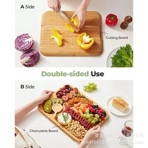 Tabla de servir de bambú con tapa y compartimentos, bandeja de madera para aperitivos y plato de queso para fiestas - Product Image 3