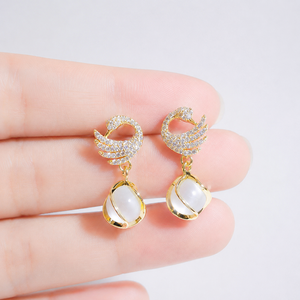 Nuevos Pendientes de Piedra Ojo de Gato Little Swan con Colgante de Alta Calidad y Pendientes de Diamantes a la Moda - Product Image 2