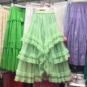 <span class=keywords><strong>Jupe</strong></span> à volants asymétrique de couleur unie de taille haute pour femmes, <span class=keywords><strong>tutu</strong></span> en tulle ligne - Product Image 1