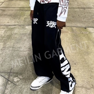 High Quality Custom <b>Men</b> Loose Causal Black Side Zipper Screen Print <b>Flared</b> Nylon Jogger Polyester Windbreaker Nylon Track Pants - Product Image 3