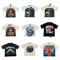 Kaos Pria 250G Katun Grafis Kartun Cetak Langsung Tinta Putih Longgar O-Neck Lengan Pendek Streetwear