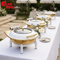 TIANXING Ensemble de réchauds de buffet de luxe pour mariage, grande taille, blanc et or, chauffe-plats hydraulique pour événements