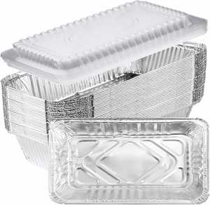 10 20 50 Pcs Contenants alimentaires jetables en aluminium de qualité alimentaire avec couvercles en plastique 150ml/200ml Assiettes rectangulaires - Product Image 1
