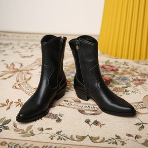 <span class=keywords><strong>Stivali</strong></span> da Donna Stivaletti in Pelle con Punta Media e Cerniera <span class=keywords><strong>Tacco</strong></span> Quadrato Stile Vintage Retrò Scarpe di Moda Fatte a Mano - Product Image 5