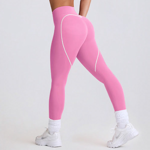 Pantalon de yoga et de sport pour femme, sans couture, effet galbe fessier, effet ventre plat, séchage rapide, longueur intégrale, pour la course et le fitness, modèle international - Product Image 4