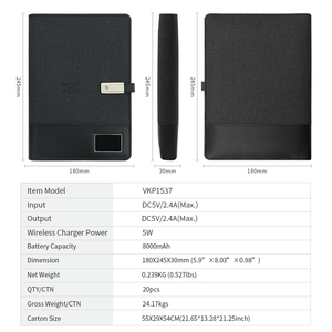 Hot bán tùy chỉnh LED <span class=keywords><strong>Light</strong></span>-<span class=keywords><strong>up</strong></span> Logo kinh doanh Bộ Quà Tặng 8000mAh sạc không dây pin ngân hàng điện máy tính xách tay & bút A5 Kích thước - Product Image 3
