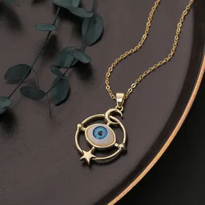18k सोने की प्लेटेड पीतल फैशन खोखले क्लैविकल चेन गहने महिला दानव आंख चोक रेचक चंद्रमा शैतान आंख पेलेंट हार - Product Image 4