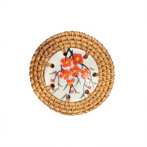 Handmade Ceramic Round <b>Coaster</b> with Lotus Design Traditional Chinese Style <b>Table</b> Mat for Tea Coffee Home Decor - Product Image 2