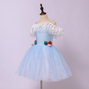 <span class=keywords><strong>Jupe</strong></span> de ballet professionnelle pour fille, <span class=keywords><strong>jupe</strong></span> en voile bleue à épaules dénudées, tutu décoratif à fleurs, robe de performance - Product Image 2