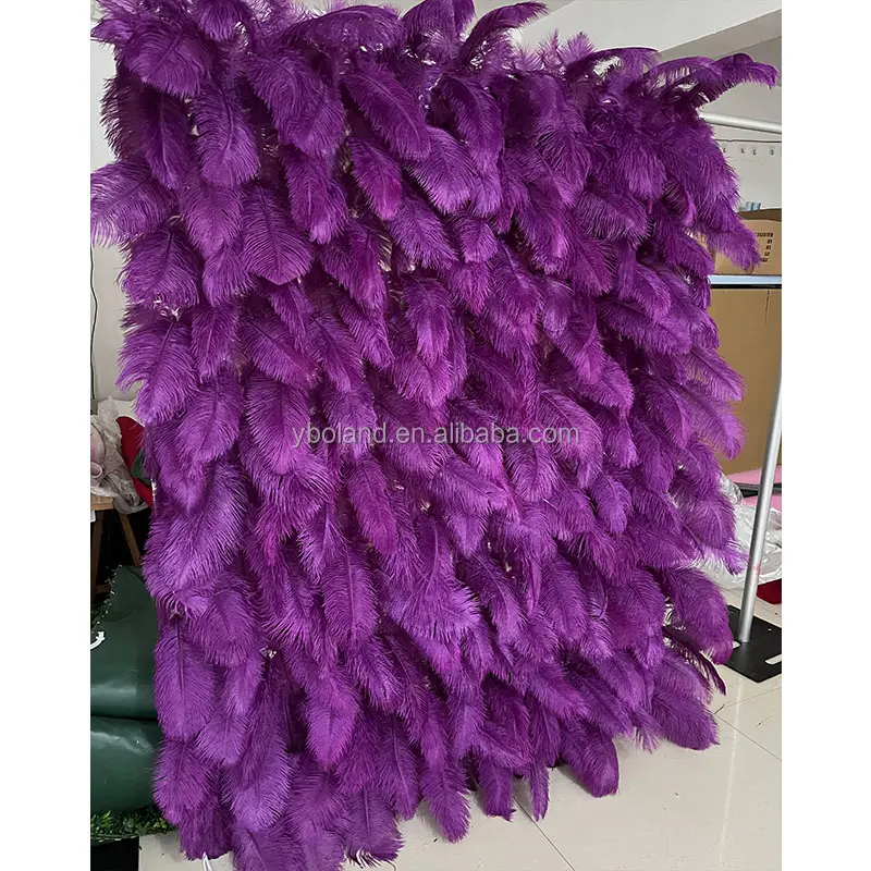 L-PFW Custom cloth base real ostrich feather walls wedding backdrop decor beige white red black pink purple feather wall