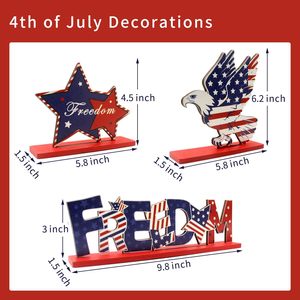 Set Dekorasi Meja Kebebasan Patriotik 4 Juli Bendera Amerika Kayu dengan Gambar Elang dan Bintang, Dekorasi Pesta Rumah Hari Kemerdekaan AS - Product Image 5