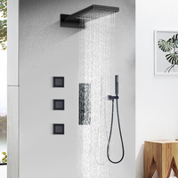 Ensemble de douche mitigeur thermostatique 22 pouces haut de gamme système de robinets finis noirs bain pluie et cascade panneau de pommeau de douche
