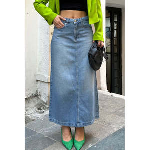 Jupe longue en jean vintage effet vieilli à motif floral, avec ceinture boutonnée et fente, coupe crayon, décontractée et élégante, grande taille, sexy, pour l'automne - Product Image 5