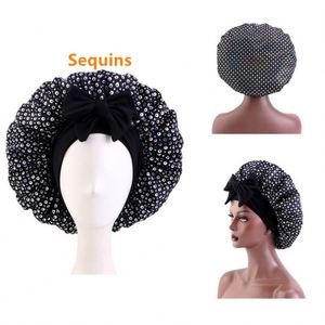 Bonnet extra long à sequins pour dormir, en satin soyeux géant, avec bande extensible à nouer – Cadeaux promotionnels - Product Image 1