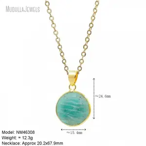 NM46316 Natural Gemstone Onyx Labradorite Aquamarine Peridot Amethyst Rose Quartz Crystal Pendant Gold Plated Necklace