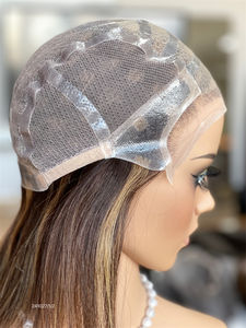 SHY Factory Customized Virgin Straight <b>Full</b> <b>Lace</b> Medical <b>Wigs</b> Brown Highlight Thin Skin <b>Lace</b> Glueless <b>Wig</b> for Cancer Patients - Product Image 2