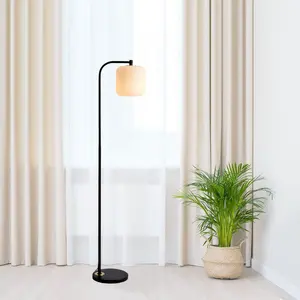 Art Designer Floor Lamp Black And Antique Brass Finished With Ribbed Opal Glass Lampshade For Living Room Bedroom