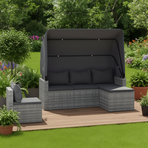 Grey Garden <b>Sofa</b> Set With Canopy 4 Seater Outdoor <b>Rattan</b> Furniture Contemporary Design - Product Image 2