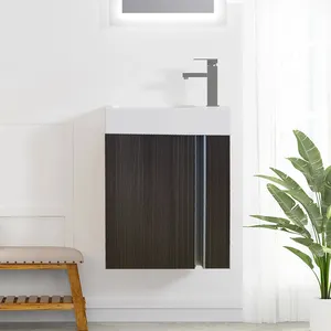 Moderne Prêt à l'emploi Design simple Blanc Noir Montage mural flottant Petit meuble de toilette avec vasque en céramique et miroir