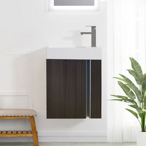 Moderno listo diseño simple MDF negro flotante montaje en pared pequeño gabinete de baño muebles conjunto de tocador con espejo de lavabo