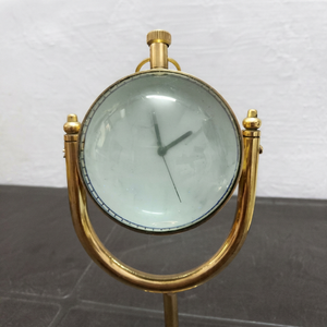 Vintage Brass Desk Clock <b>Round</b> Needle Display Tabletop Clock Gold Tone Decorative Timepiece for Home Office - Product Image 1