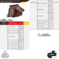 Ensemble d'outils isolés EV 68 pièces avec clés à fourche et douilles en acier au chrome-vanadium certifié VDE et GS