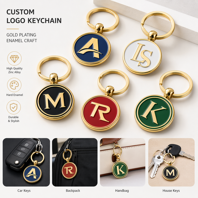 High Quality Personalized Metal Keychain Factory Price Custom Logo Initial Alphabet Letter Round Hard Enamel Keyring