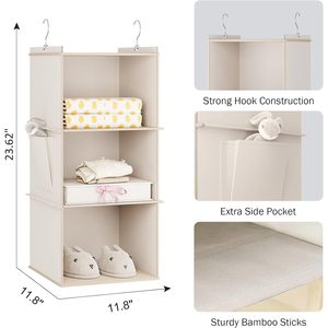 Hanging Closet Organizer 3 <b>Shelf</b> Beige Non Woven Fabric Storage <b>Shelves</b> For Bedroom Neatening - Product Image 3