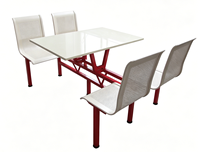 Ensemble de table basse d'extérieur intégré 4 places, table de cantine à structure métallique avec chaises en maille respirante