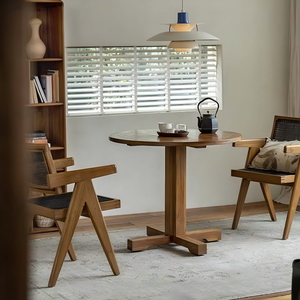 Mesa de Comedor de Teca Estilo Wabi-Sabi Retro, Madera Maciza con Acabado Desgastado, con Sistema de Encaje Mortise y Tenon, para Apartamentos Pequeños, Muebles para Comedor - Product Image 2