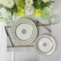 BLAIS Fine Bone China Service de vaisselle avec assiette à bordure dorée Green Leaf Cup Kit-Vente en gros de vaisselle en céramique pour mariages restauration