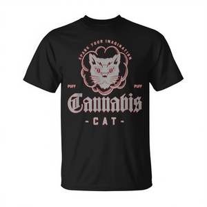 Camiseta Cannabis Cat negra con estampado Puff, camiseta para amantes del cannabis - Product Image 2