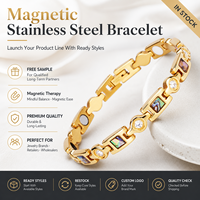 Pulsera de Terapia Magnética de Acero Inoxidable Chapada en Oro de 18K para Mujer, Cadena Ajustable con Concha de Abulón para Alivio del Dolor